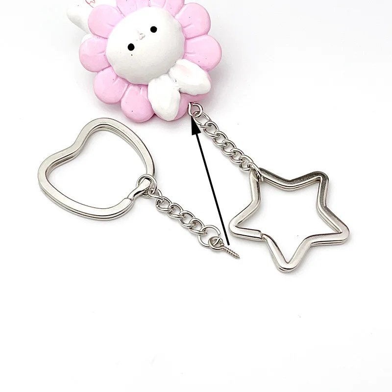 6Pcs/Lot Heart Star Shape Key Ring Chain Round Flat Wire Open Ring Metal Key Ring DIY Car Key Toy Pendant Making Chain Wholesale