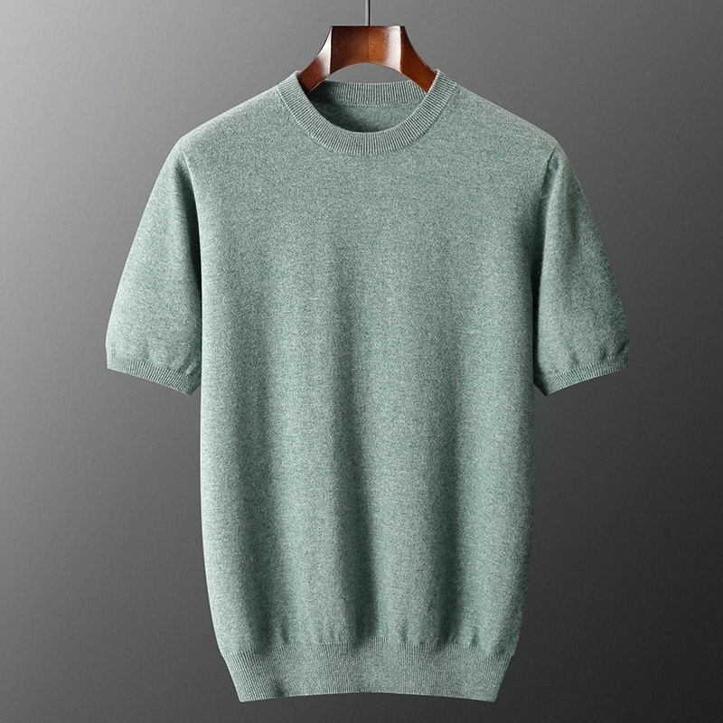 Men Pullovers 100% Pure Cashmere Knitted Jumpers Hot Sale Oneck Soft Warm Short Sleeve Sweaters Solid Color Male Clothes