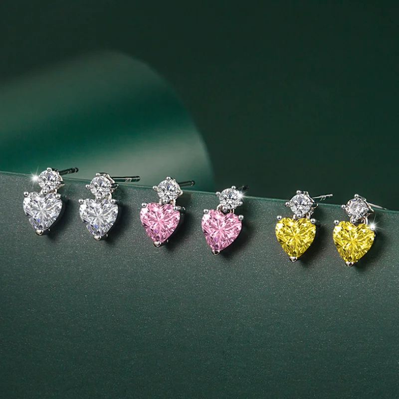 

ANGLANG Luxury Heart Cubic Zirconia Dangle Earrings Women White/Blue/Pink/Yellow Simple Elegant Earrings Wedding Trendy Jewelry