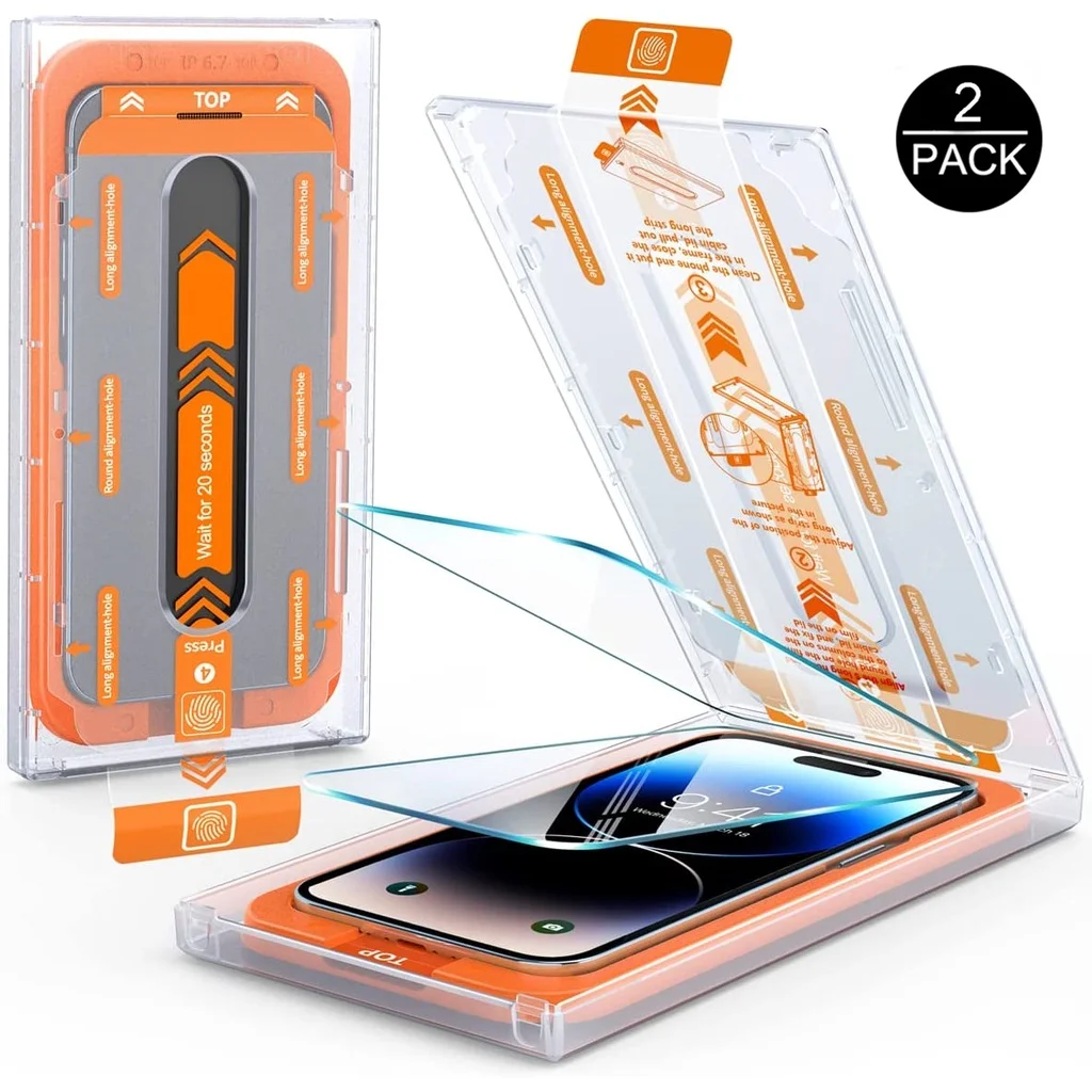 [2 Pack] 9H Tempered Glass Screen Protector with [Auto Dust-Elimination] Installation Kit for iPhone 13 14 Pro Max 14 Plus