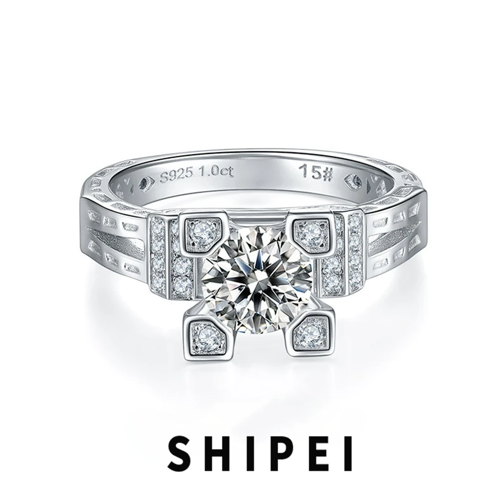 

SHIPEI 6.5MM D Moissanite Diamond Ring Fine Jewelry For Women Wedding Engagement Luxury 925 Sterling Silver Anniversary Gifts