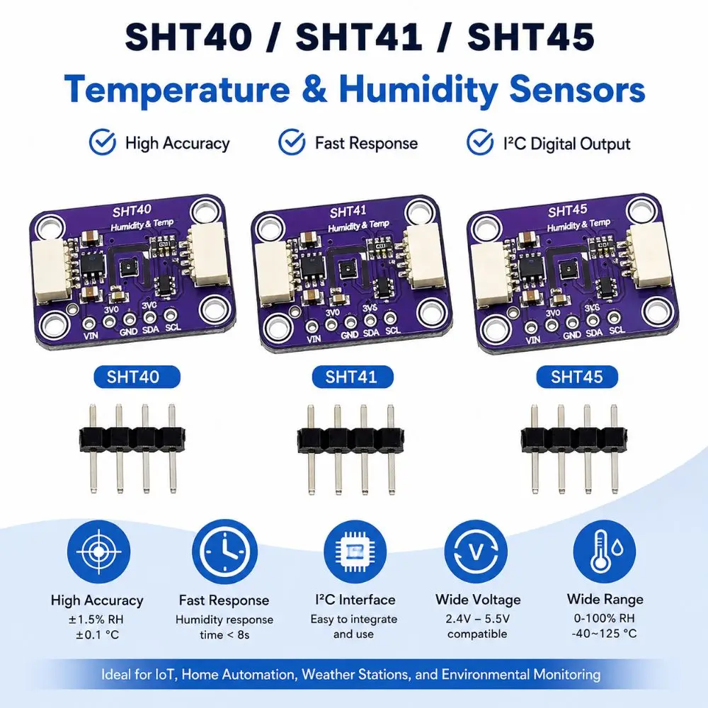 Модуль измерения температуры и влажности SHT40 SHT41 SHT45 IIC I2C 3.3V-5V, датчик влажности с низким энергопотреблением для QWIIC (art.: 3920dc42efcbf) - 3920dc42efcbf