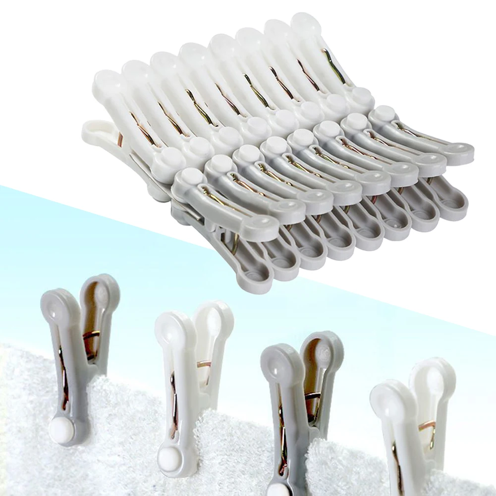 

4Pcs Large Size Laundry Clothes Pins Beach Towel Clamp Plastic White Clothes Pegs Bed Sheet Clips Drying Racks Retaining Clip