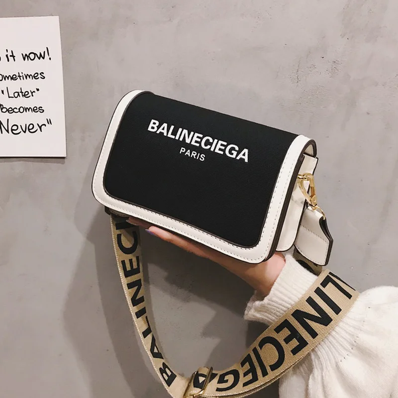 

Fashion Niche Design Small Square Bags Summer Letters Wide Strap Shoulder Messenger Bags Women Purse and Handbags Female Bag