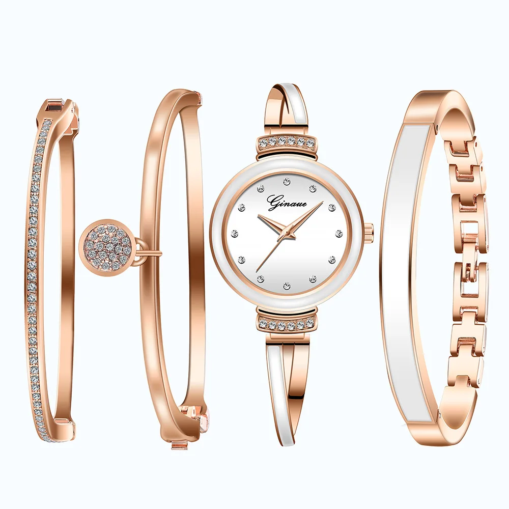 Luxury Four Piece Women's Watch Set Ladies Fashion Quartz Watch Bracelet Bracelet Set  Reloj De Mujer