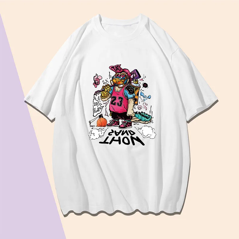 

Summer Short Sleeve T-shirt Punk style Anime Print T Shirt for Men 100% cotton Round Neck Casual Plus Size Black White T Shirts