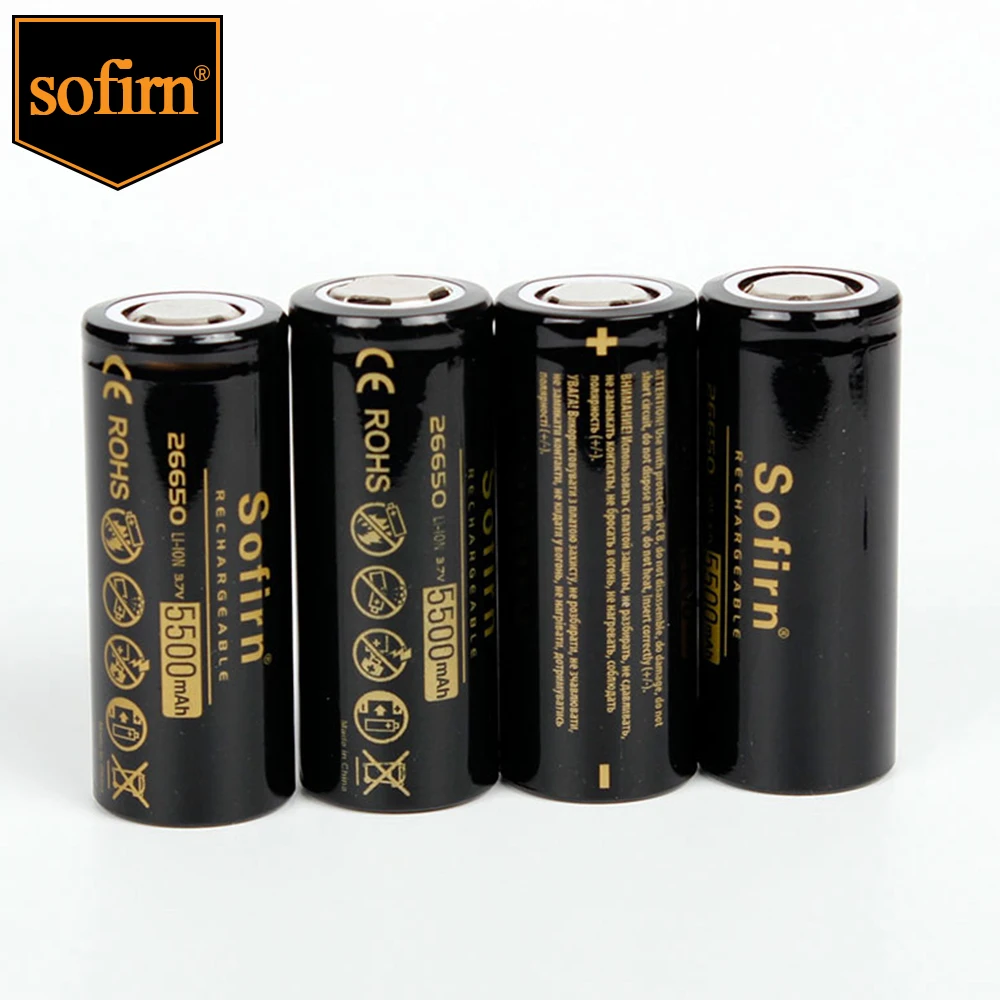 Sofirn 3.7V 26650 5500mAh Battery Flat Head 5C High Capacity Discharge Lithium Battery Li-ion Batteries for LED Flashlight