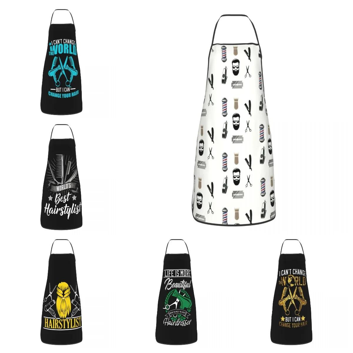 

Barber Hairdresser Bib Aprons Men Women Unisex Kitchen Chef Scissors Comb Brush Tablier Cuisine for Cooking Baking Gardening