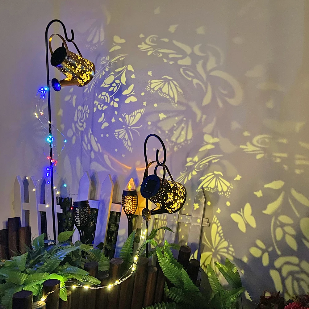 

Solar Powered Watering Can LED Light Hanging Metal Waterproof Kettle Lantern Metal Retro Outdoor Garden Lawn Yard Lighting Decor