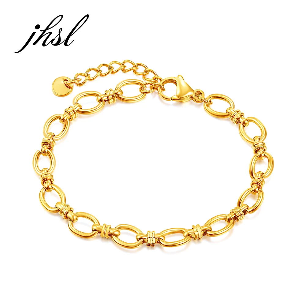 

JHSL Brand New Gold Color Stainless Steel Girlfriend Gift Female Women Bracelets with Heart Charm Fashion Jewelry