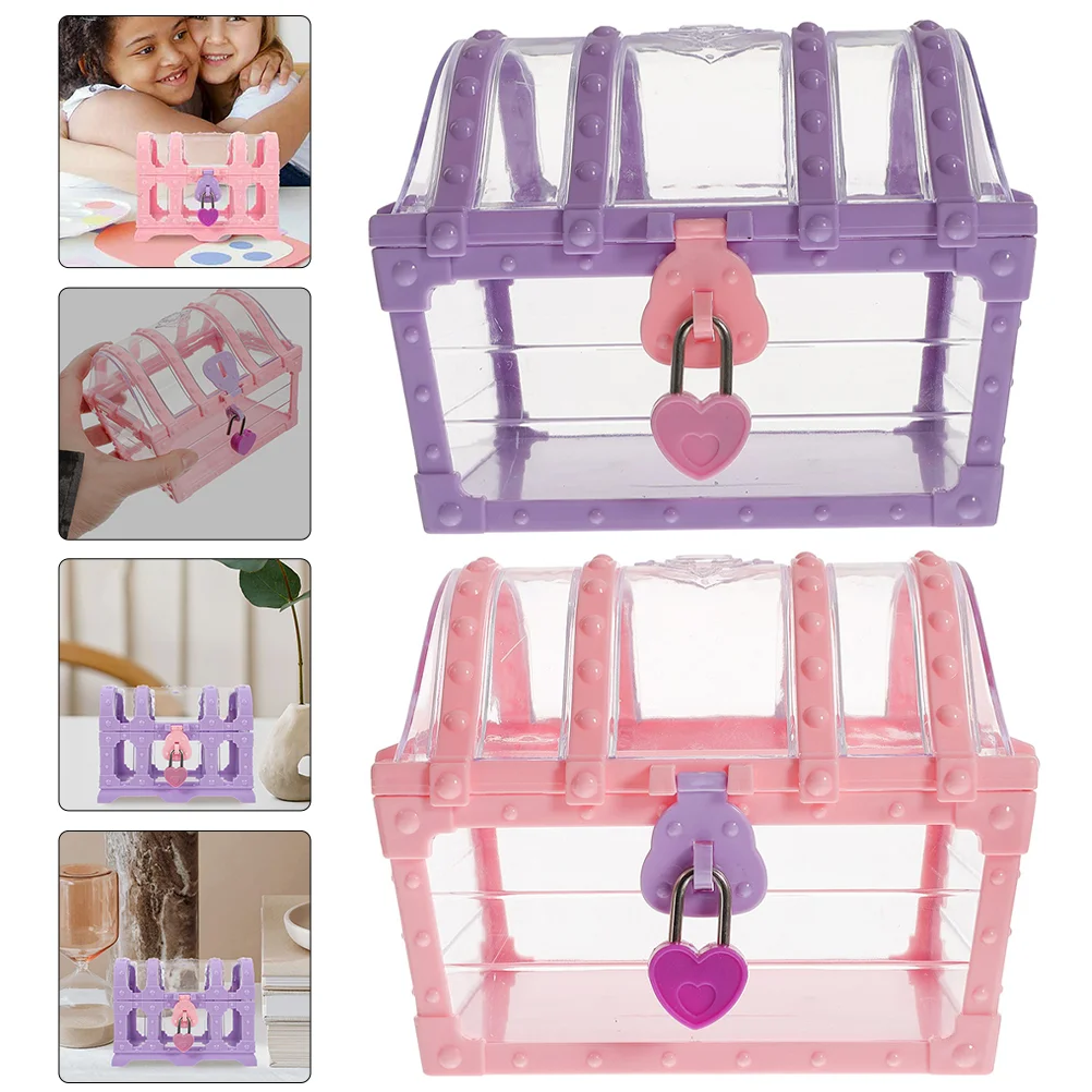 

2 Pcs Treasure Large Classroom Pirate Decorative Box Party Favors Plastic Lock Child Small