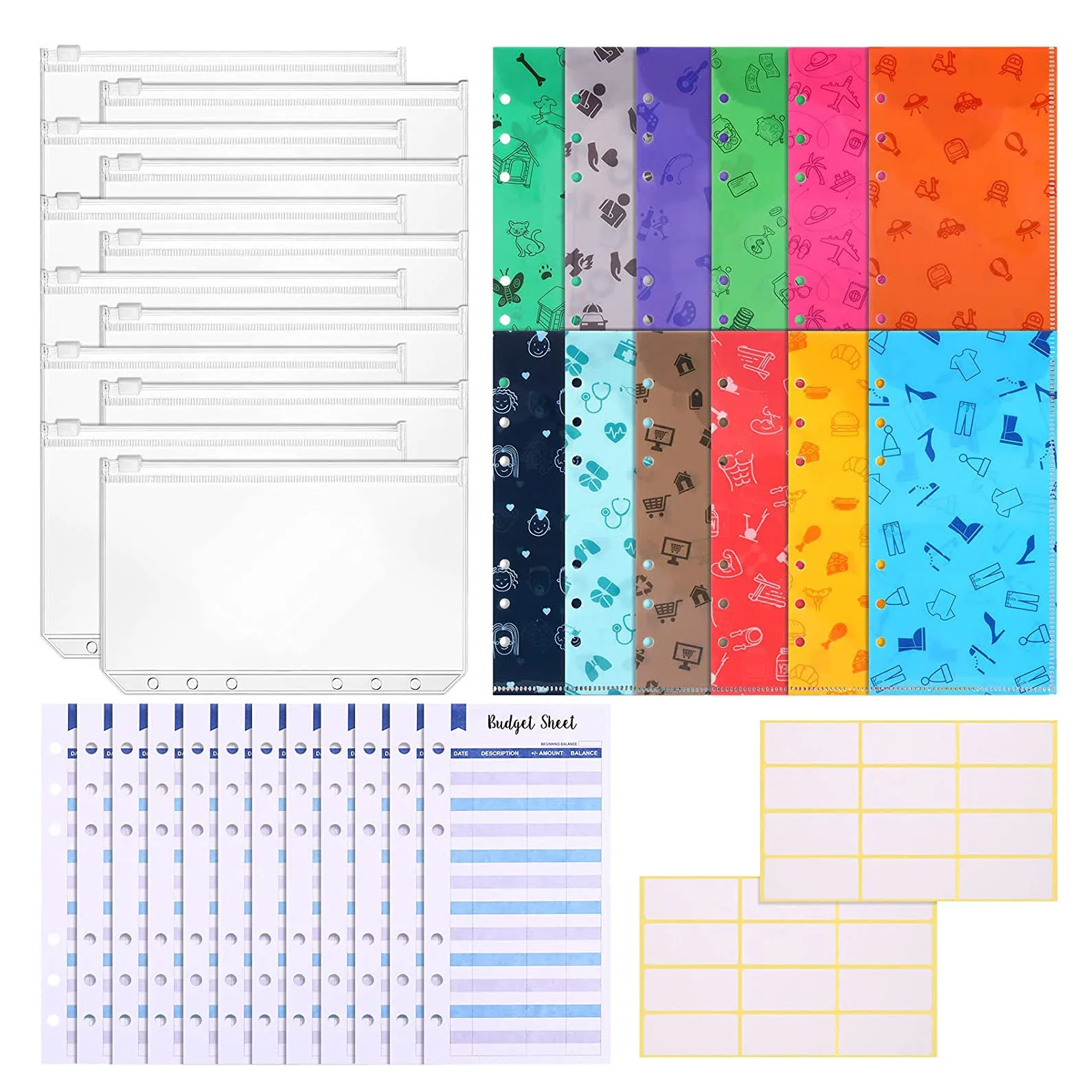 

36 Pieces A6 Binder Budget Cash Envelopes,12 Budget Money Envelopes,12 Expense Sheets,10 Binder Pockets for Bill Planner