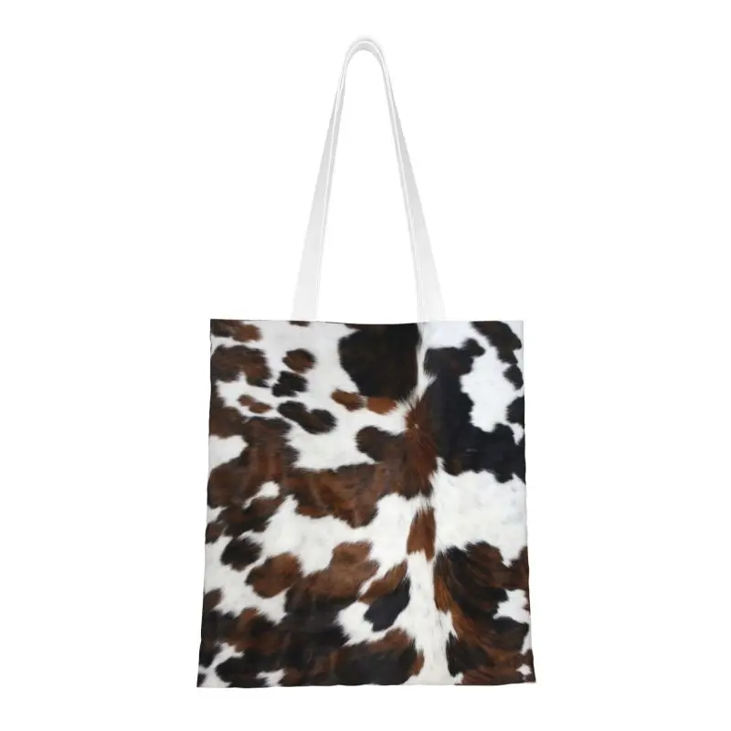 

Cowhide Texture Shopping Bag Women Shoulder Canvas Tote Bag Printing Portable Animal Hide Leather Groceries Shopper Bags