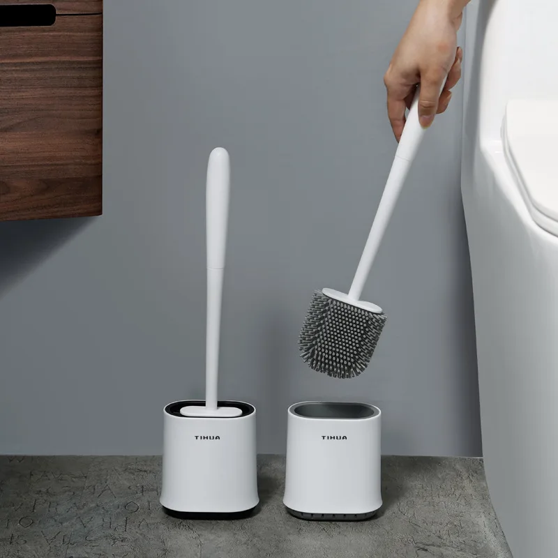 

TIHUA Silicone Head Toilet Brush Toilet Quick Draining Clean Tool Wall-Mount Or Floor-Standing Cleaning Brush Bathroom Accessory