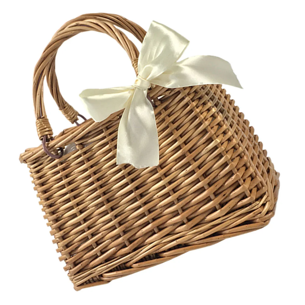 

Woven Flower Basket Wicker Picnic Portable Holder Fruit Rural Style Hand Outdoor Purse Decorative Handbag