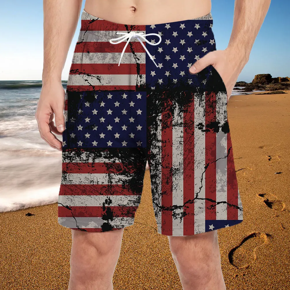 New Fashion Flag Printed Men's Shorts Swimwear Men's Briefs Shorts Male Beach Shorts Men's Swimming Shorts Running Gym Shorts