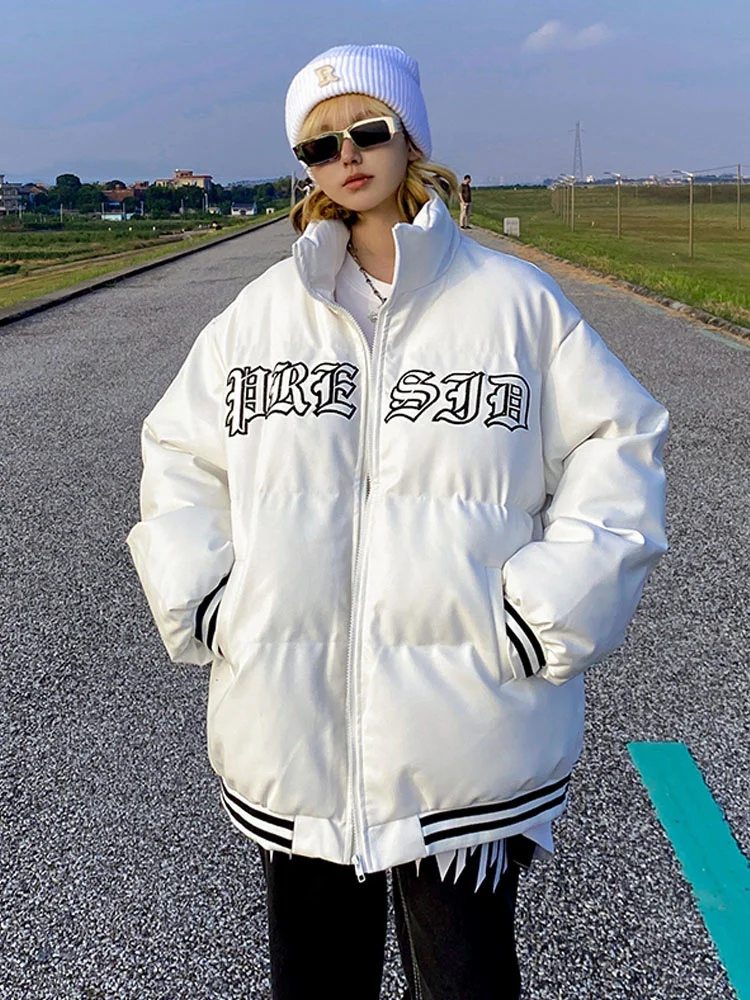 White Cotton Padded Jacket For Female Winter Oversize High Street Winter Parkas Women Letter Print Jacket Outerwear