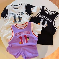 cotton boys and girls suits baby basketball short sleeved sportswear summer new western style childrens two piece suit
