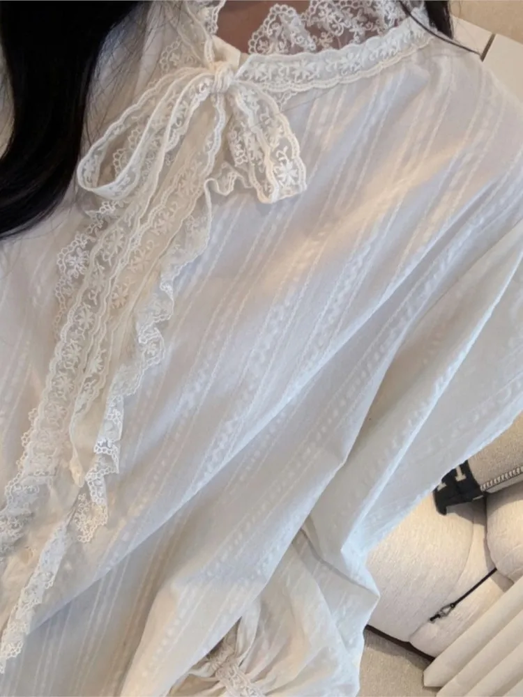 Милая кружевная рубашка для женщин корейская повседневная свободная