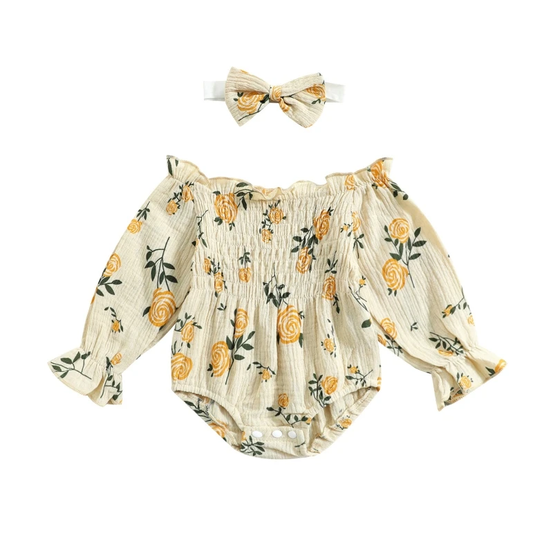 

Baby Girl Rompers Long Sleeve Romper Jumpsuits One-piece Floral Print Flutte Cotton Newborn Baby Girl Clothes 0-24M Cute