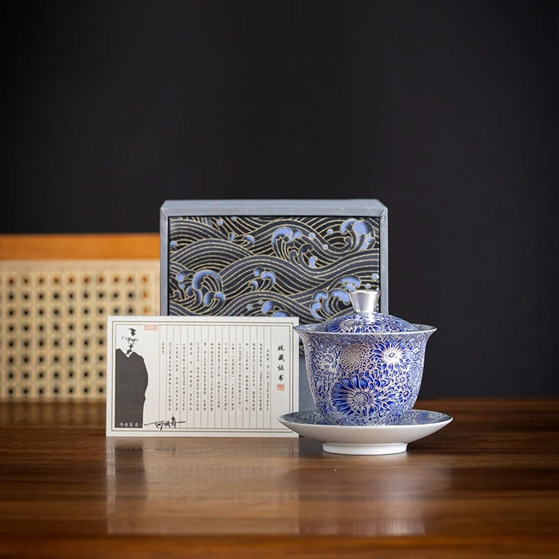 

160 мл керамика позолоченный серебряный подсолнух Gaiwan ручной работы бытовой чайный сервиз кунг-фу чайная чаша чайная чашка чайный горшок подарочная коробка