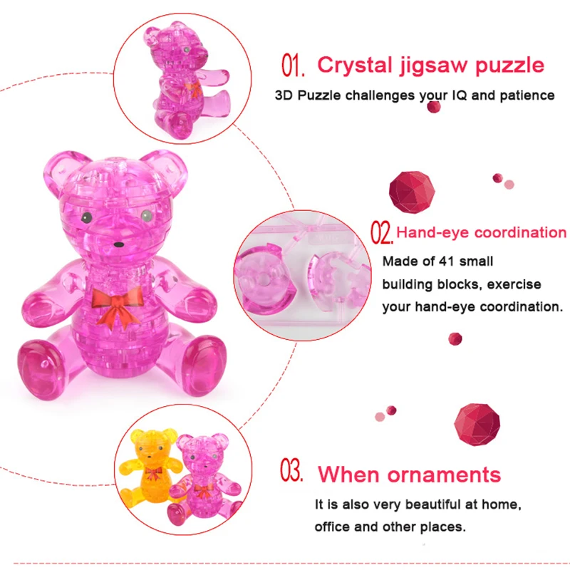 41pcs Diy 3d Bear Crystal Building Blocks Lovely Animal Assembly Jigsaw Educational For Children Toys Gift |