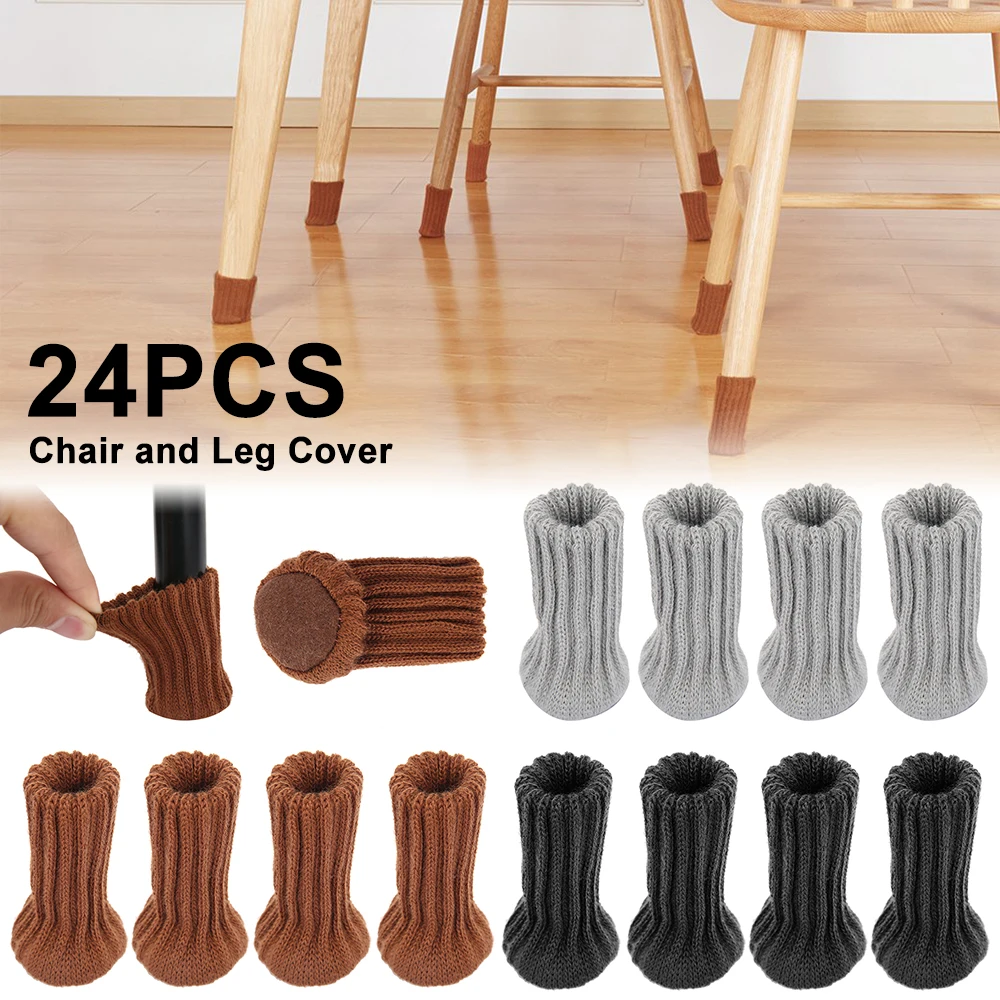 24PCS Table Legs Socks Knitted Chair Cover Furniture Legs Sock Chair Leg Protector Cover Legs For Furniture Chair Leg Caps