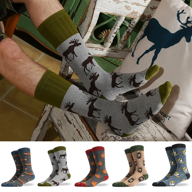 

Socks Fashion Deer Socks Socks Leaves New Men's Cotton Barefoot New Fun Animal Fox Socks 2020 Fashion