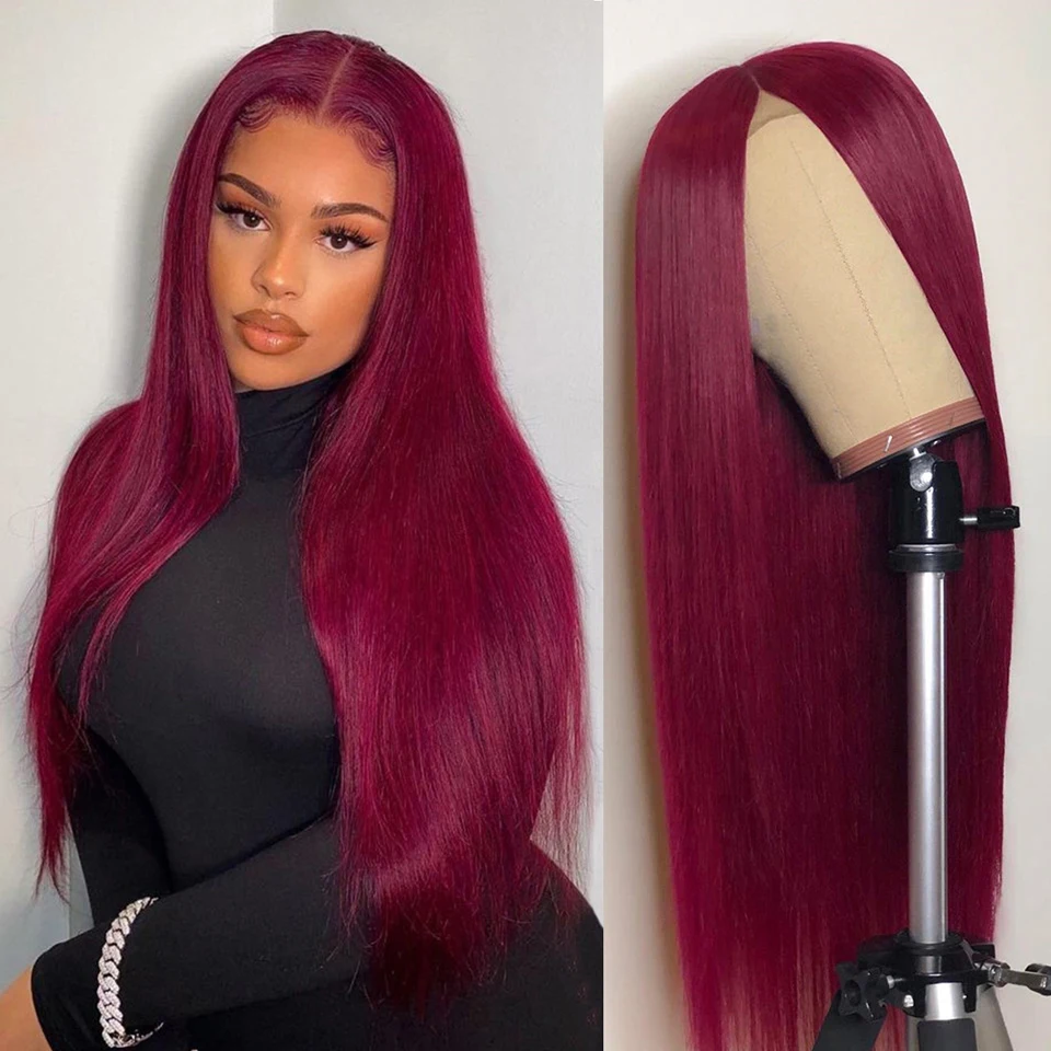 

99J Lace Front Wig 13x4 HD Transparent Lace Frontal Wigs Brazilian Bone Straight Colored Burgundy Lace Front Human Hair Wigs
