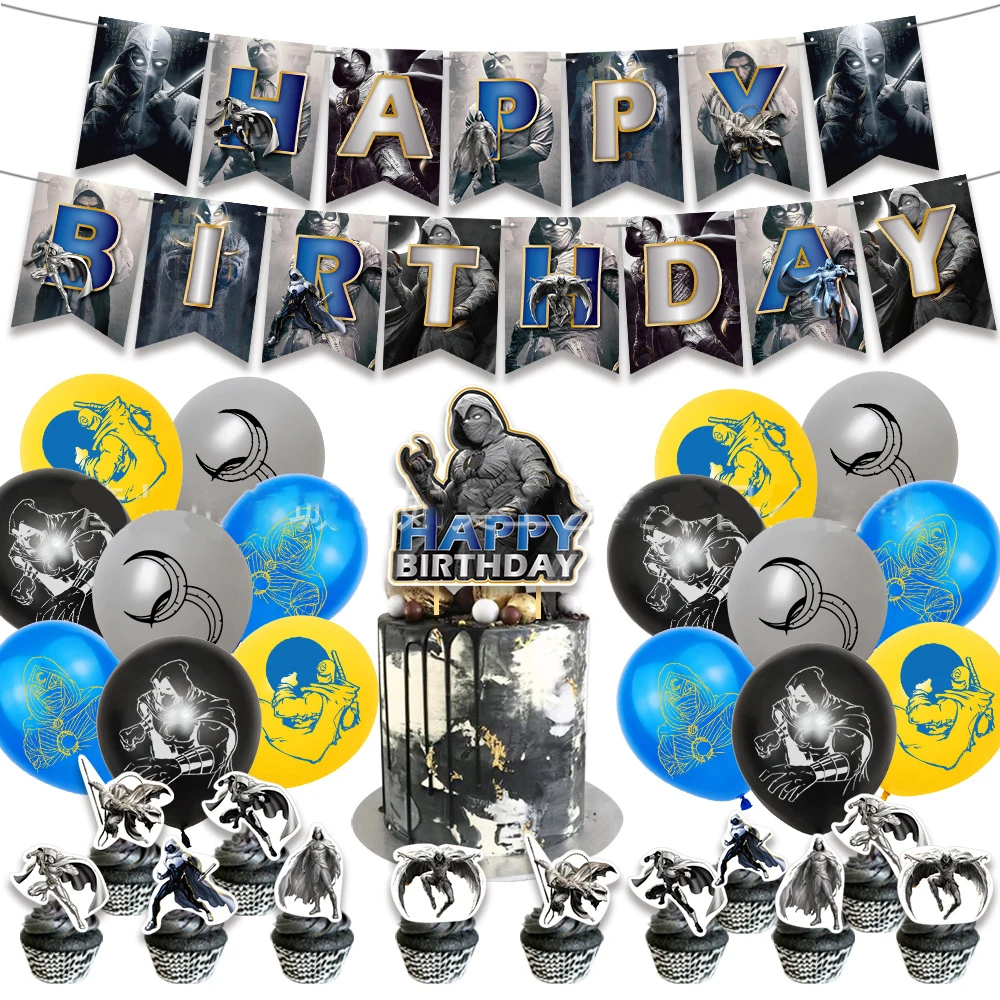 

Superhero Moon Knight Birthday Party Decoration Set Anime Figure Balloons Cake Toppers Banner DIY Decor Party Supplies Kid Gifts