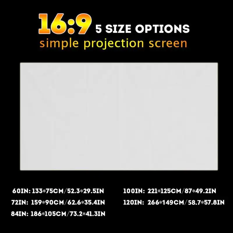 

120inch-60inch Projection Screens 3D HD Wall Mounted Projection Screen Canvas LED Projector for Home Theater Projection Screen