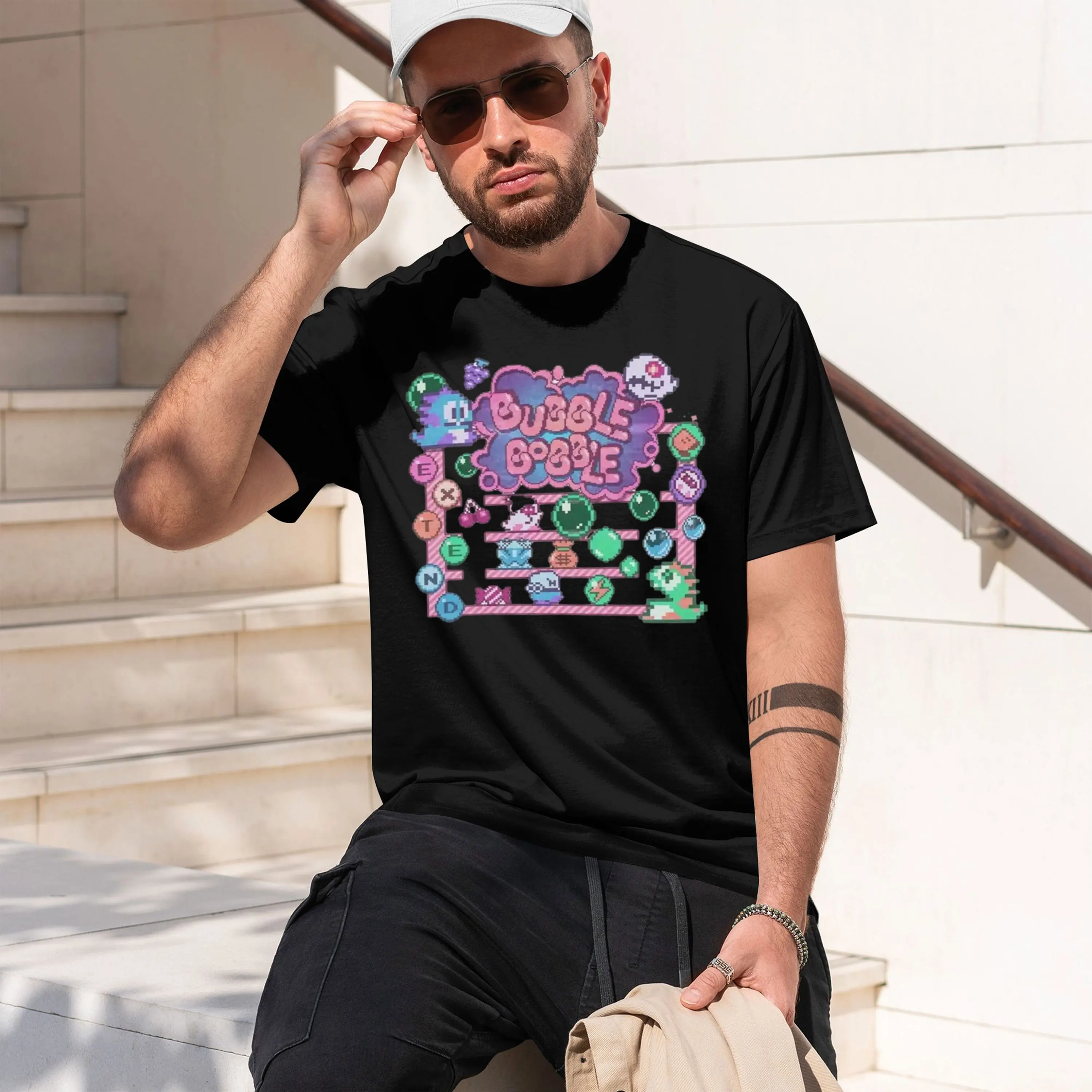 Фото Футболка Bubble Bobble Game фиолетовая, унисекс, с круглым вырезом, короткий рукав, подарок на день рождения, одежда, топы, новая модель 2026 года №1