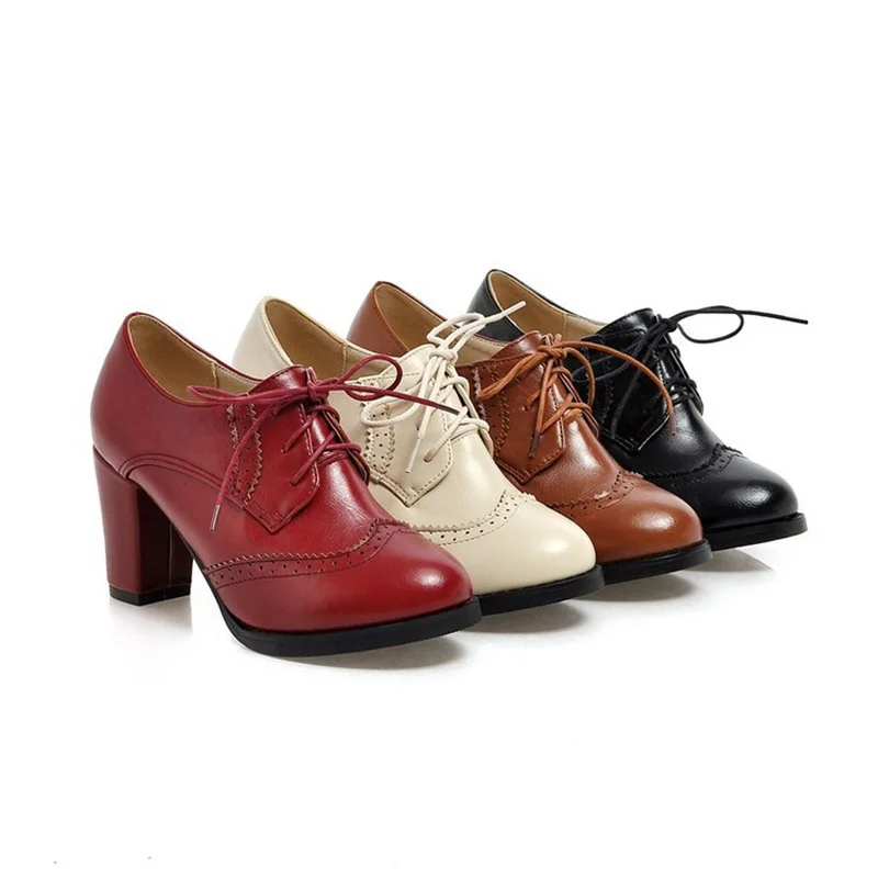 

Plus Size 34-43 Fashion Pumps For Women Office Shoes 7.5cm High Heels Thick Heels Solid Black Female Work Shoes Red Dress Shoes
