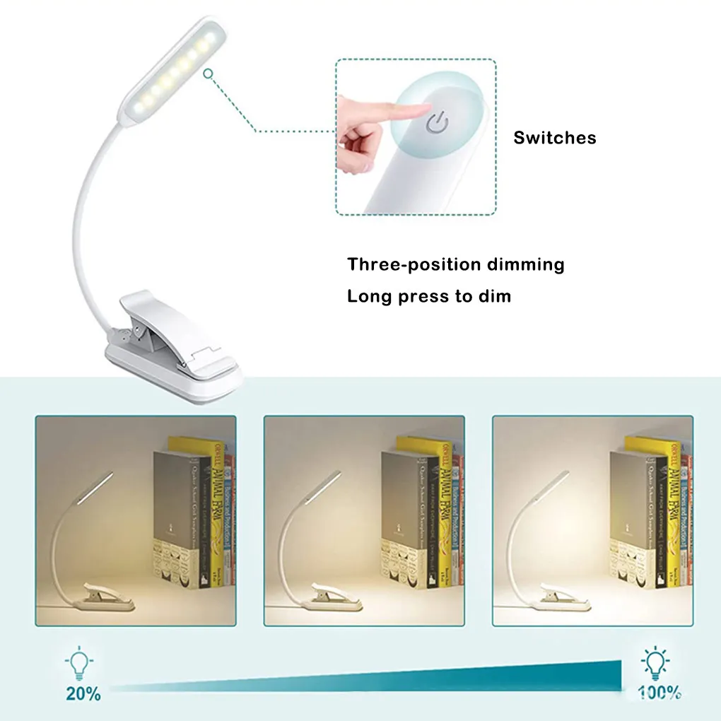 

LED Reading Light Table Lights USB Rechargeable Clip Lamp Lighting Tool