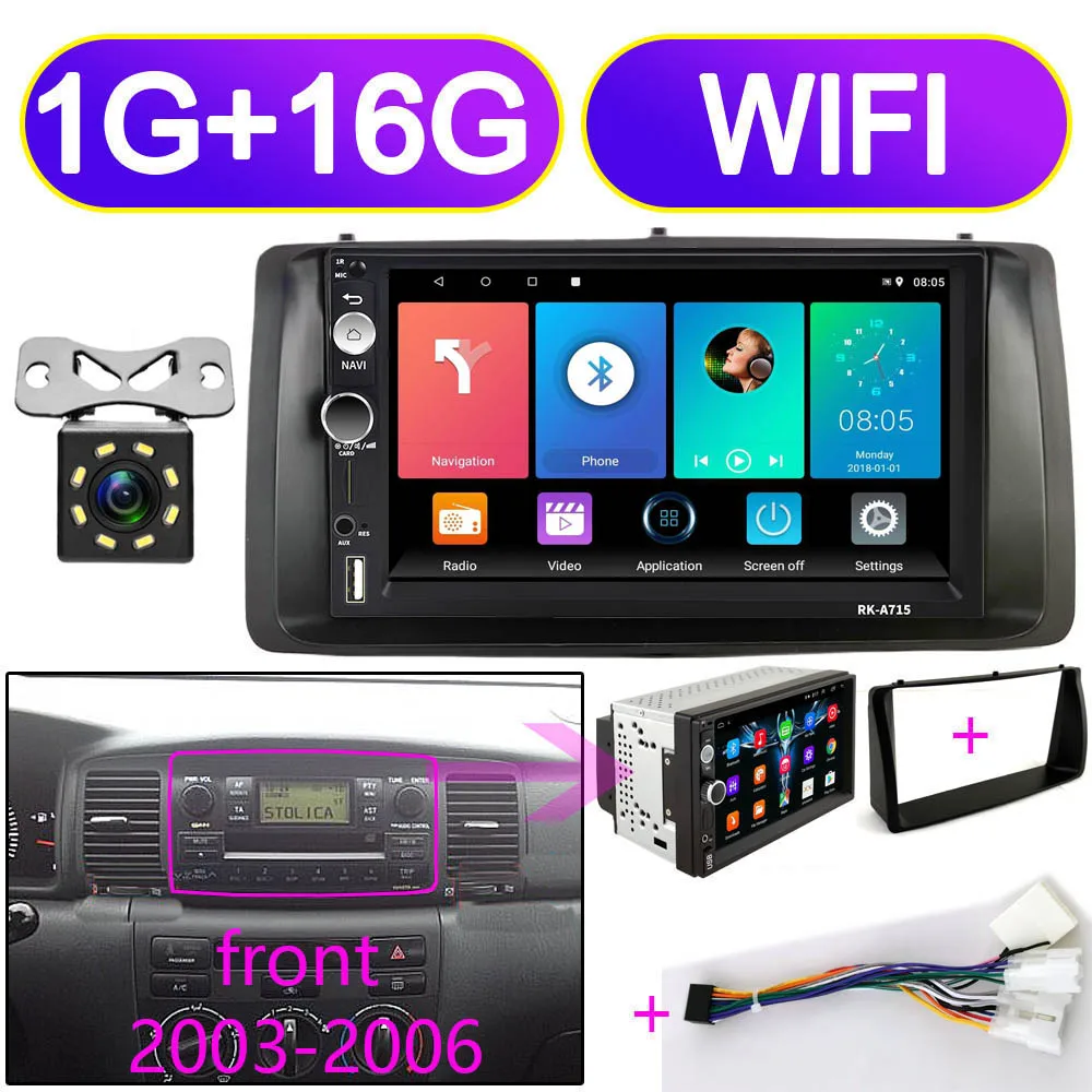 $97.26 7 Inch 2 Din Car Radio For Toyota Corolla 2003 2004 2005 2006 Android Auto Stereo Multimedia Player Head Unit with Frame