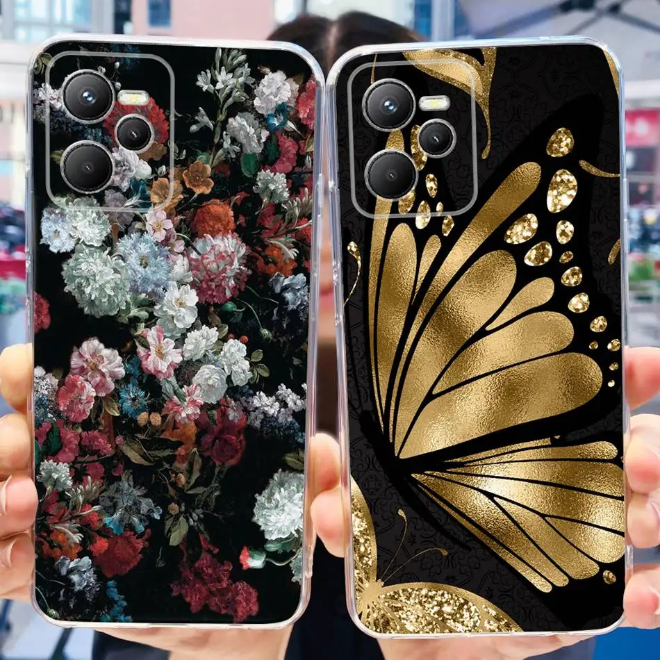 Для Realme C35 чехол RealmeC35 4G RMX3511 Элегантные цветы бабочки окрашенные Мягкие