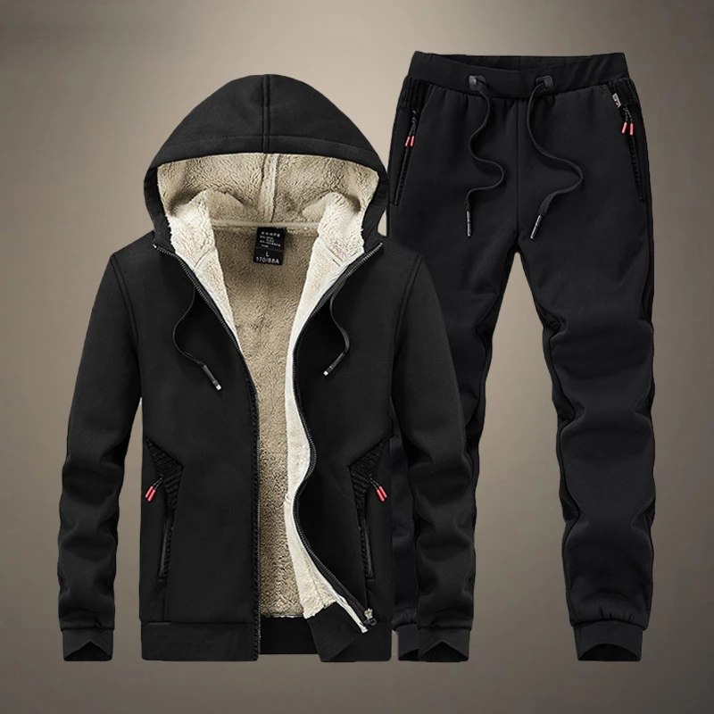 Men Winter Fleece Sets Mens Thick Hoodies+Pants Suit Hooded Sweatshirt Sportswear Tracksuits Male Hoodie Sweatsuits Size 8XL