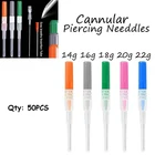 Набор игл для пирсинга катетера из стали, 50 шт., 14 г, 16 г, 18 г, 20 г, 22 г, выбор Размера