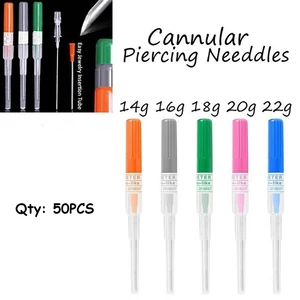 Набор игл для пирсинга катетера из стали, 50 шт., 14 г, 16 г, 18 г, 20 г, 22 г, выбор Размера