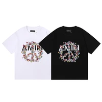 amiri 22ss butterfly letters surrounded circle printed round neck short sleeve t shirt for men and women