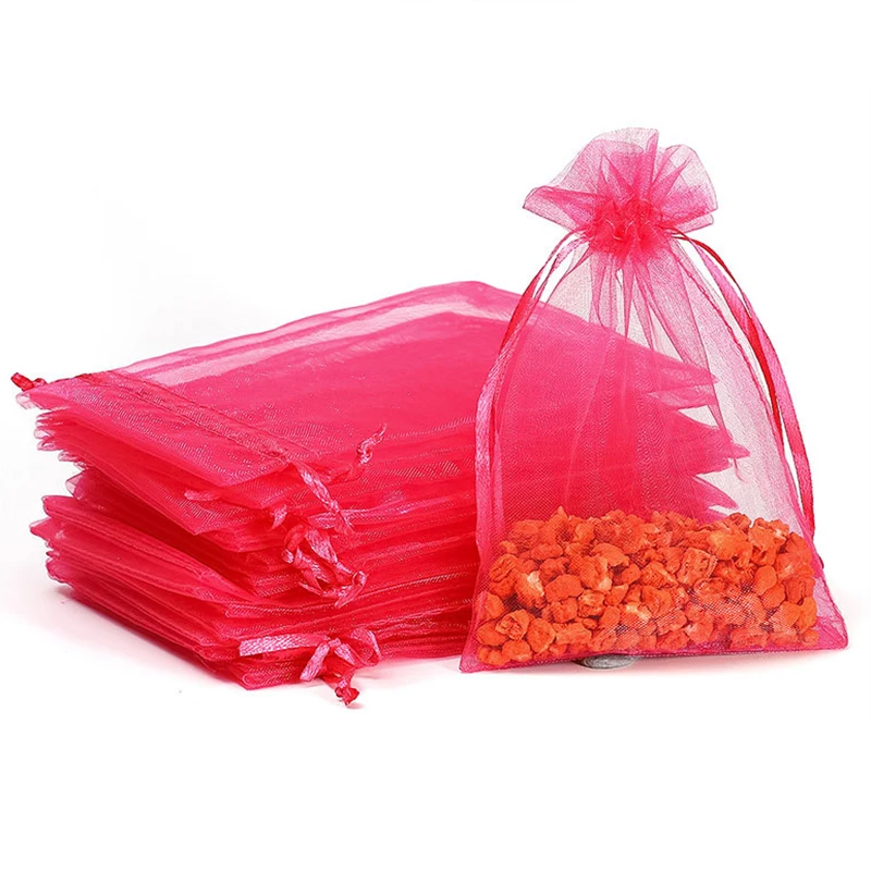 

100PCS Fushcia Organza Bags - Wedding Party Gifts, Candies, Jewelries Packing Pouches Drawable Bags Presents Sweet Pouches