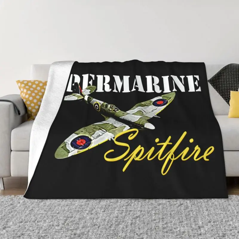 

Supermarine Spitfire Raf Blanket Fleece Spring Flannel Fighter Plane WW2 War Pilot Aircraft Airplane Throw Blanket For Bed Quilt
