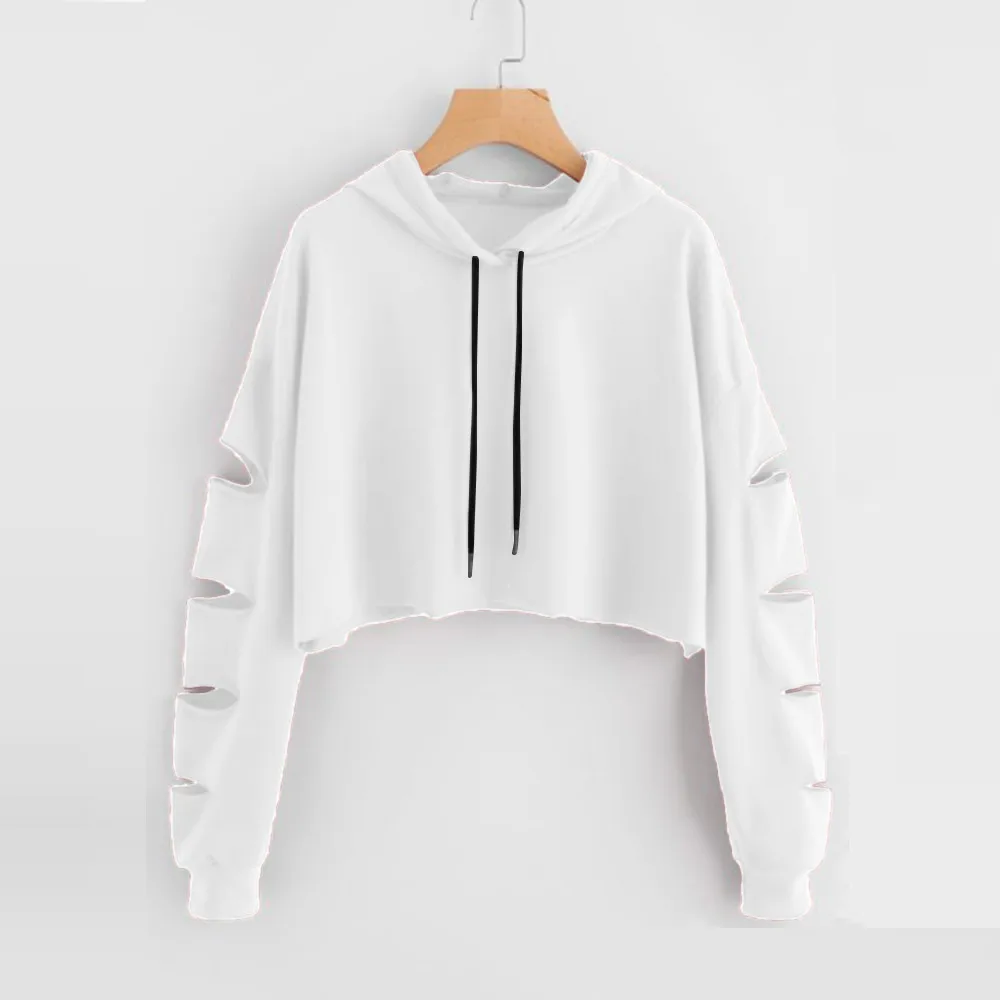 

White Hoodies Womens Sweatshirt Casual Tank Top Female Pullover Solid Cut Out Sleeve Jumper Korean Sweat Blouse Sportwear