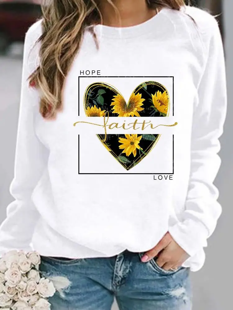 

Faith Flower Love Heart Graphic Sweatshirts Fall Autumn Spring Print Ladies Women Pullovers Female Hoodies Casual Woman Clothing