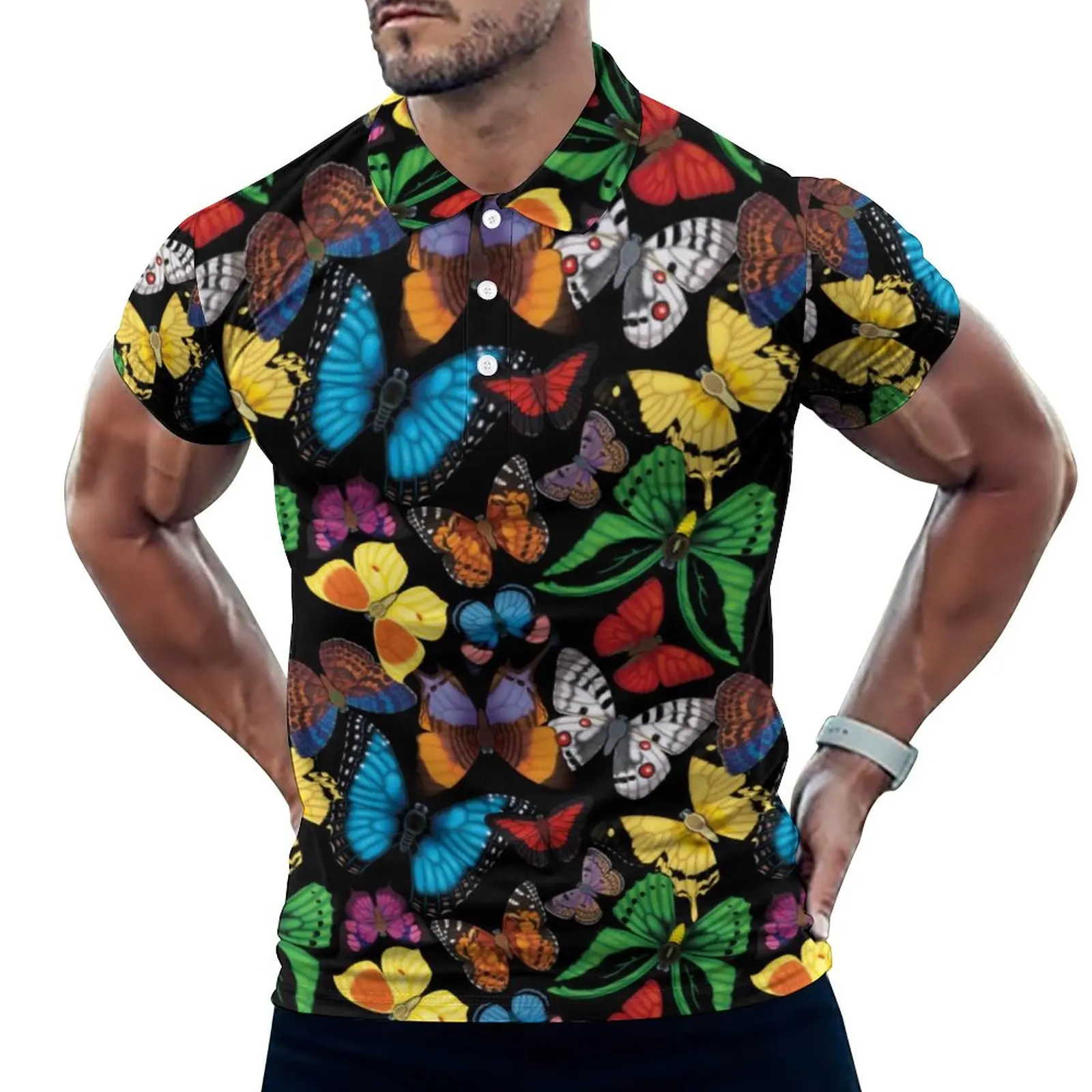 

Красочные рубашки-поло с бабочками, мужская повседневная рубашка с милым животным принтом, пляжные эстетические футболки, топы большого ра...