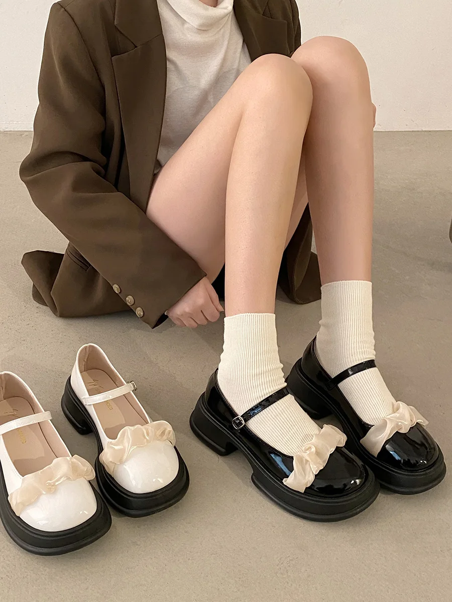 

Кроссовки женские на платформе, повседневные туфли-оксфорды, круглый носок, низкий носок, британский стиль, черные, осень