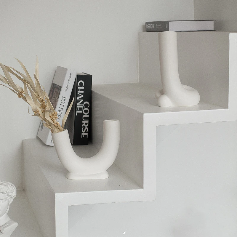Jarrón de cerámica blanco minimalista, moderno, accesorios de decoración de baño, diseño...