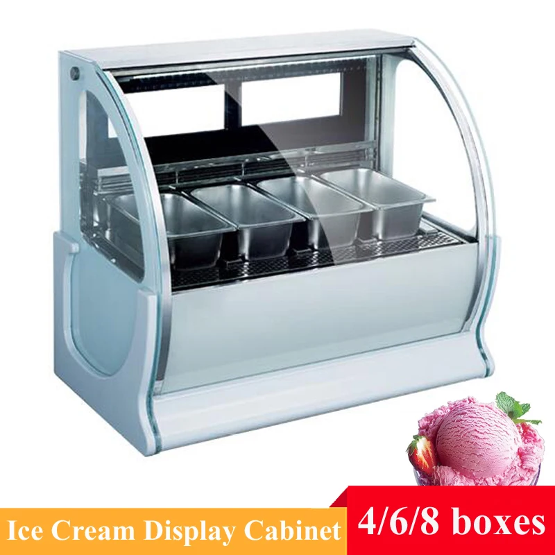 

Ice Cream Display Cabinet Large Capacity Hard Ice Cream Showcase Commercial 8 Boxes Ice Porridge Freezers 220V