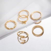 bohemian vintage gold color geometric rings set for women butterfly snake rings adjustable chain ring jewelry