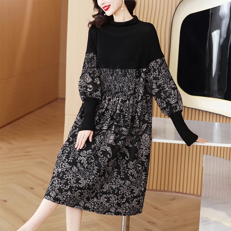 

2023 New Fashion Combination Luxury Dress Women's Autumn Versatile Loose Fit Casual Holiday Party Dress Vestidos